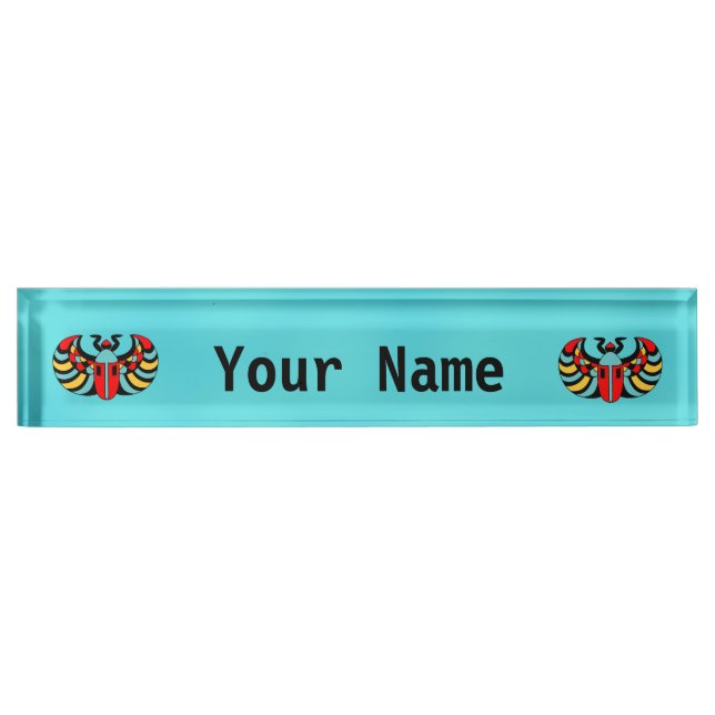 Egyptian Colourful Bold Vibrant Scarab Beetle Nameplate (Front)