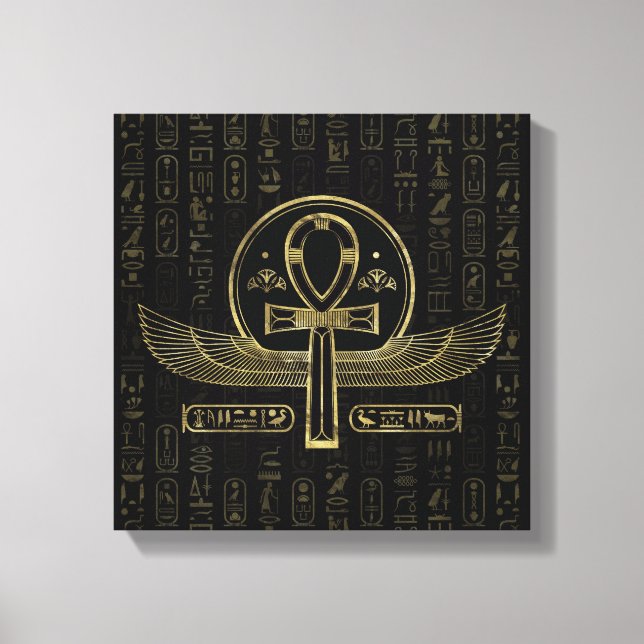 Egyptian Cross - Ankh - Gold and black Canvas Print (Front)