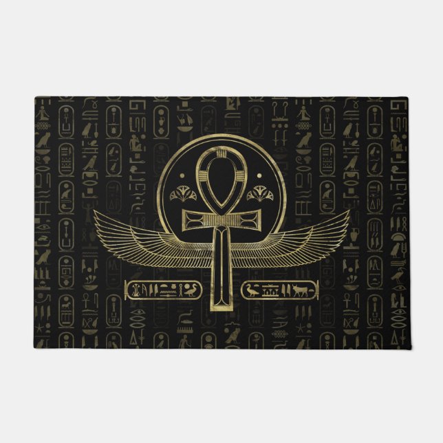 Egyptian Cross - Ankh - Gold and black Doormat (Front)