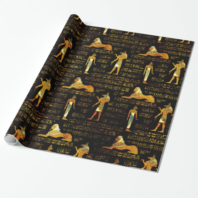 Egyptian Decorative hieroglyphics Pattern Wrapping Paper (Unrolled)