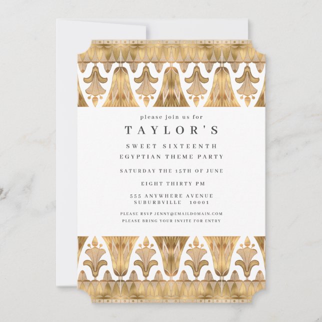 Egyptian Egypt Art Deco Gold Birthday Party Invitation (Front)