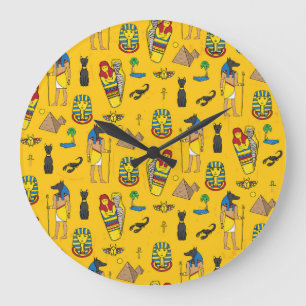 Egyptian elements, Anubis, pyramids pattern. Large Clock