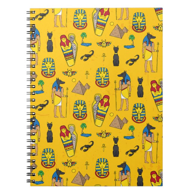 Egyptian elements, Anubis, pyramids pattern. Notebook (Front)