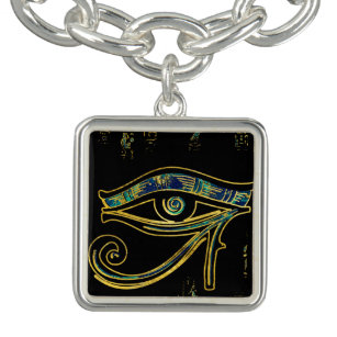Egyptian Eye of Horus  on hieroglyphics and marble Charm Bracelet