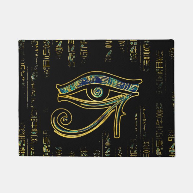 Egyptian Eye of Horus  on hieroglyphics and marble Doormat (Front)