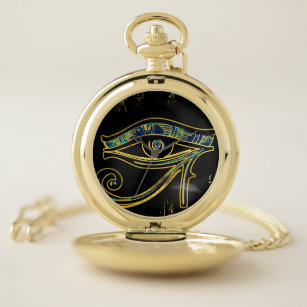 Egyptian Eye of Horus  on hieroglyphics and marble Pocket Watch