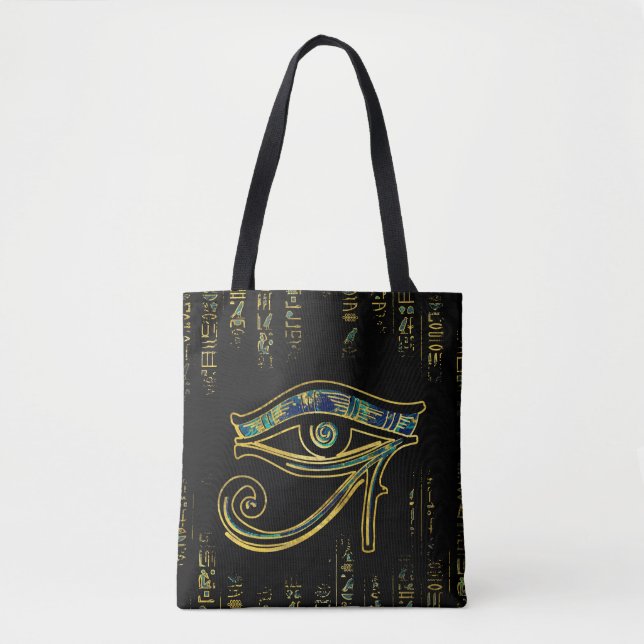 Egyptian Eye of Horus  on hieroglyphics and marble Tote Bag (Front)