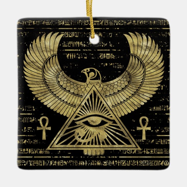 Egyptian Eye of Horus - Wadjet Gold and Black Ceramic Ornament (Front)