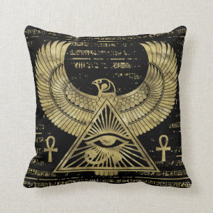 Egyptian Eye of Horus - Wadjet Gold and Black Cushion