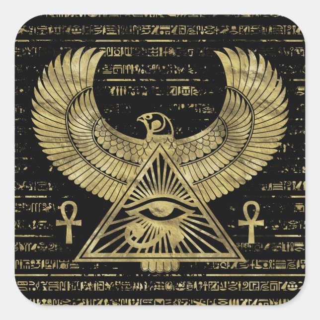 Egyptian Eye of Horus - Wadjet Gold and Black Square Sticker (Front)