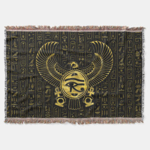 Egyptian Eye of Horus - Wadjet Gold and Black Throw Blanket