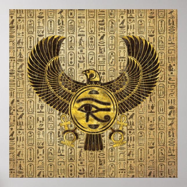 Egyptian Eye of Horus - Wadjet Gold and Wood Poster (Front)