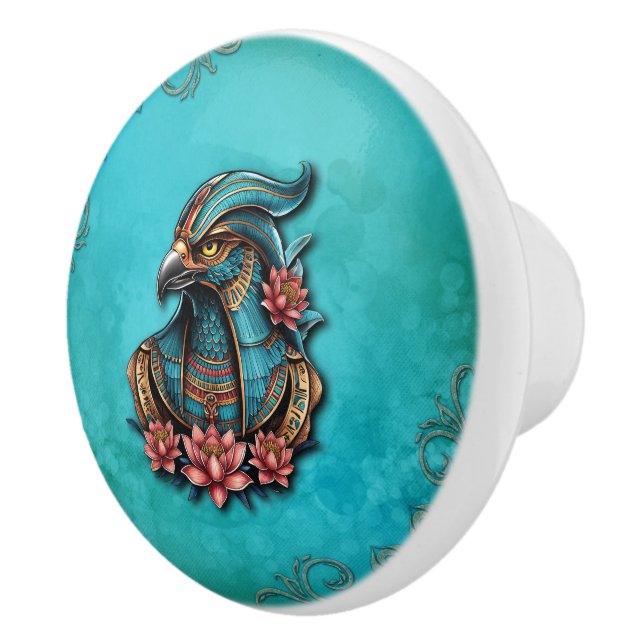 Egyptian Falcon God.  Ceramic Knob (Right)