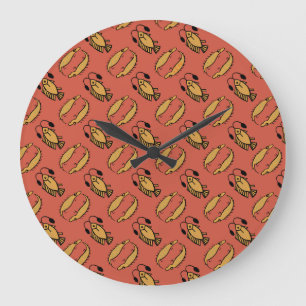 Egyptian Fish and Crocodile, Red Round Wall Clock
