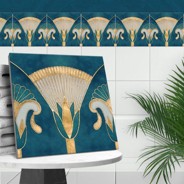 Egyptian Floral Border - Aqua Blue Marble and Gold Tile (Creator Uploaded)