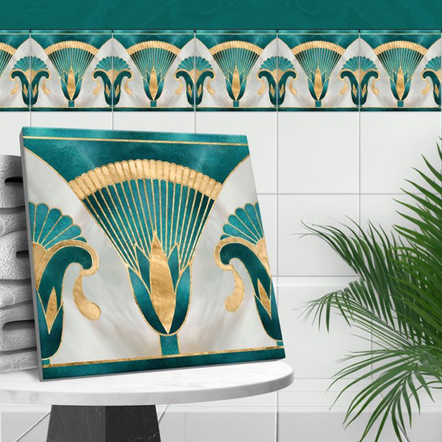 Egyptian Floral Border - Aquamarine and Gold Tile (Creator Uploaded)