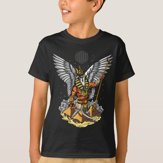 Egyptian God Horus Ancient Pyramids Ankh Mythology T-Shirt (Front)