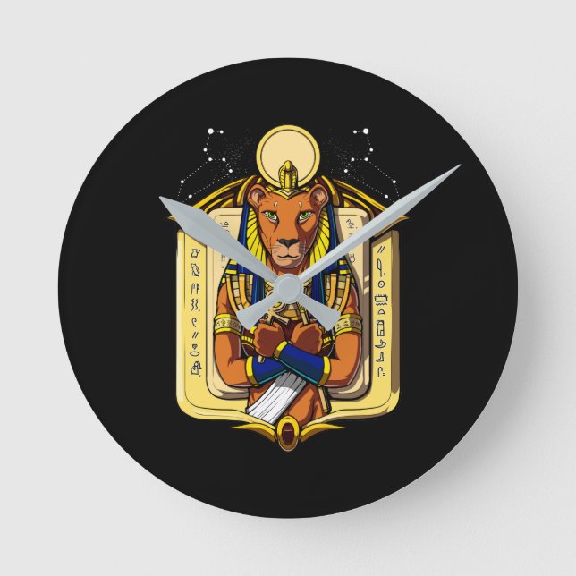 Egyptian Goddess Lioness Sekhmet God Bastet Round Clock (Front)