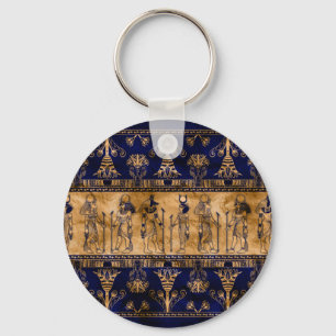 Egyptian Gods and Ornamental border -blue gold Key Ring