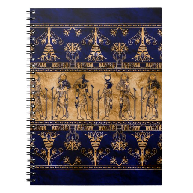 Egyptian Gods and Ornamental border -blue gold Notebook (Front)