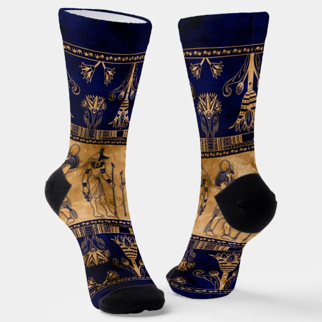 Egyptian Gods and Ornamental border  Socks (Angled)
