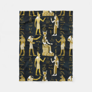 Egyptian Gods Gold and white on dark glass Fleece Blanket