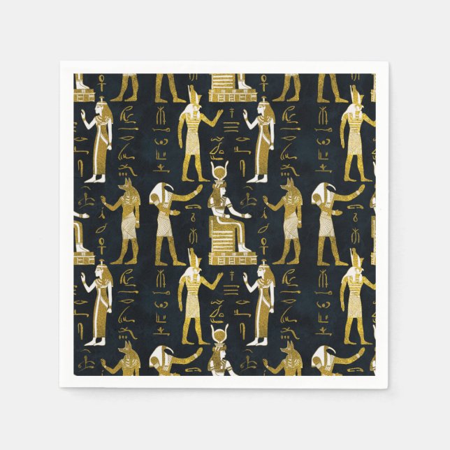Egyptian Gods Gold and white on dark glass Napkin (Front)