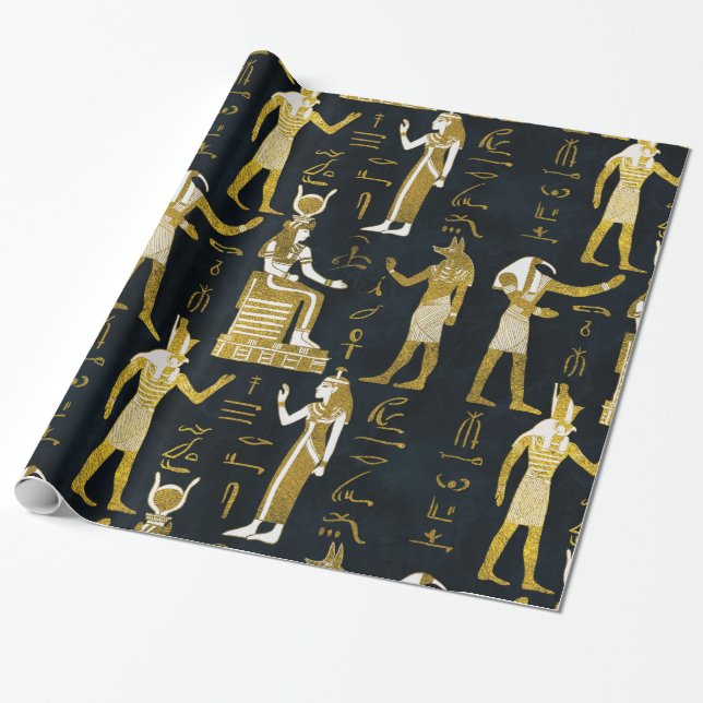 Egyptian Gods Gold and white on dark glass Wrapping Paper (Unrolled)
