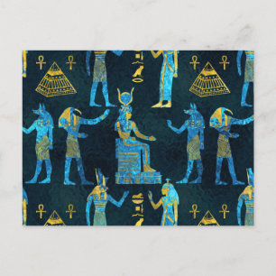 Egyptian Gold and blue glass pattern Postcard