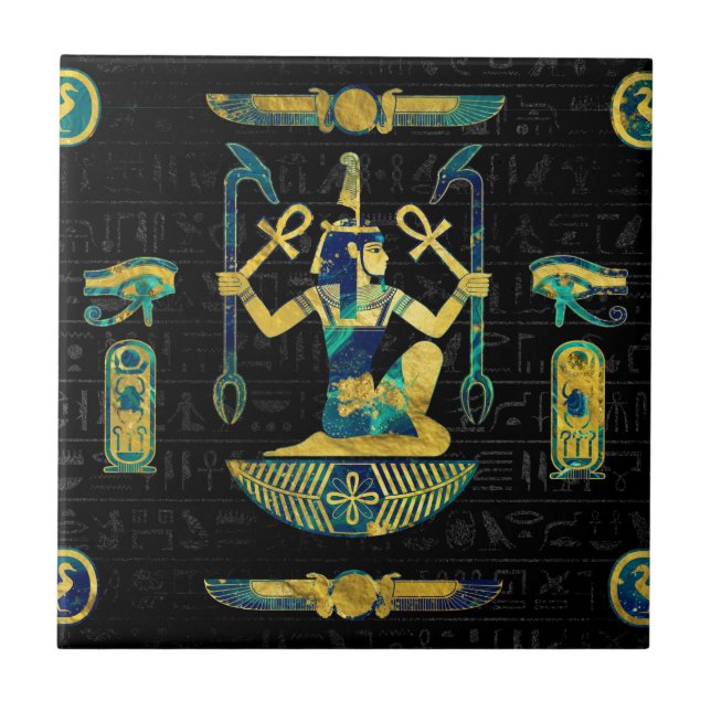 Egyptian  Gold and Blue Marble Ornament Tile (Front)