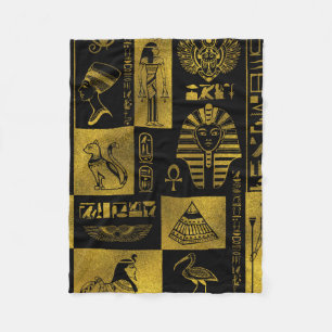 Egyptian  Gold hieroglyphs and symbols collage Fleece Blanket