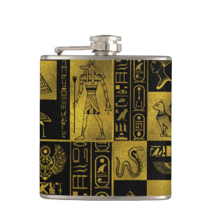 Egyptian  Gold hieroglyphs and symbols collage Hip Flask