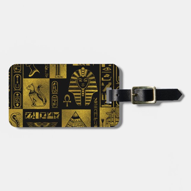 Egyptian  Gold hieroglyphs and symbols collage Luggage Tag (Front Horizontal)