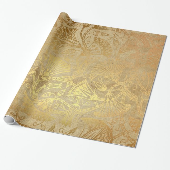 Egyptian Gold Scroll Design Gift Wrapping Paper (Unrolled)