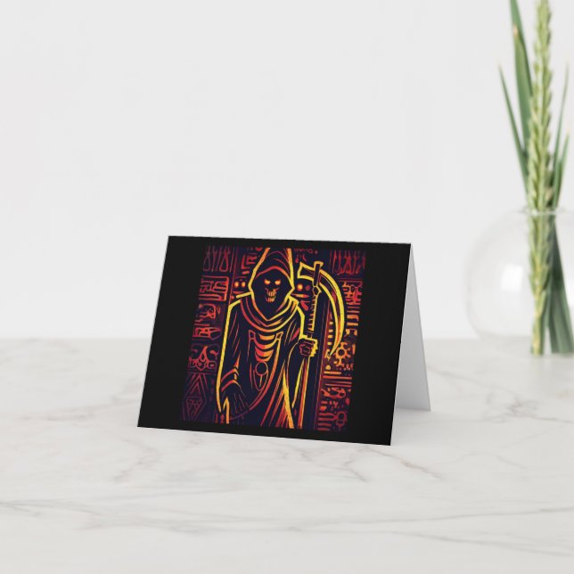Egyptian Grim Reaper Halloween 3 Card (Front)