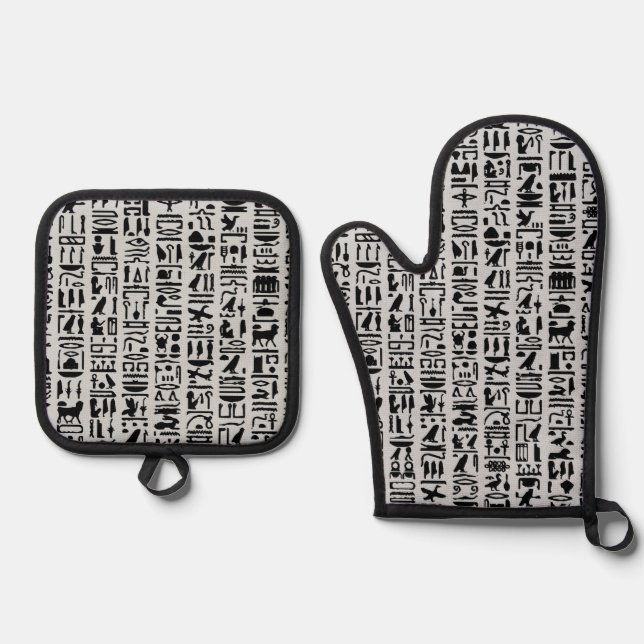 Egyptian Hieroglyph Oven Mitt & Pot Holder Set (Front)