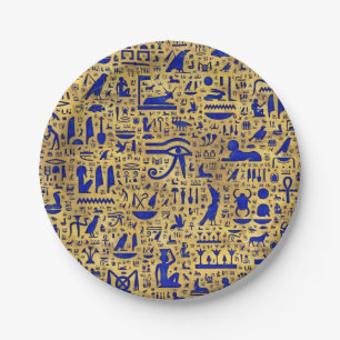 Egyptian hieroglyphic Lapis Lazuli and Gold Paper Plate