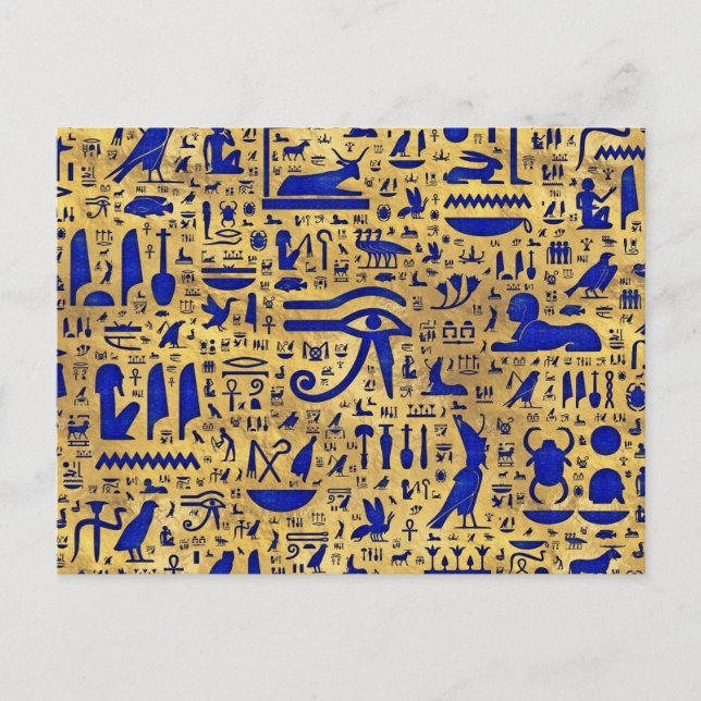 Egyptian hieroglyphic Lapis Lazuli and Gold Postcard (Front)
