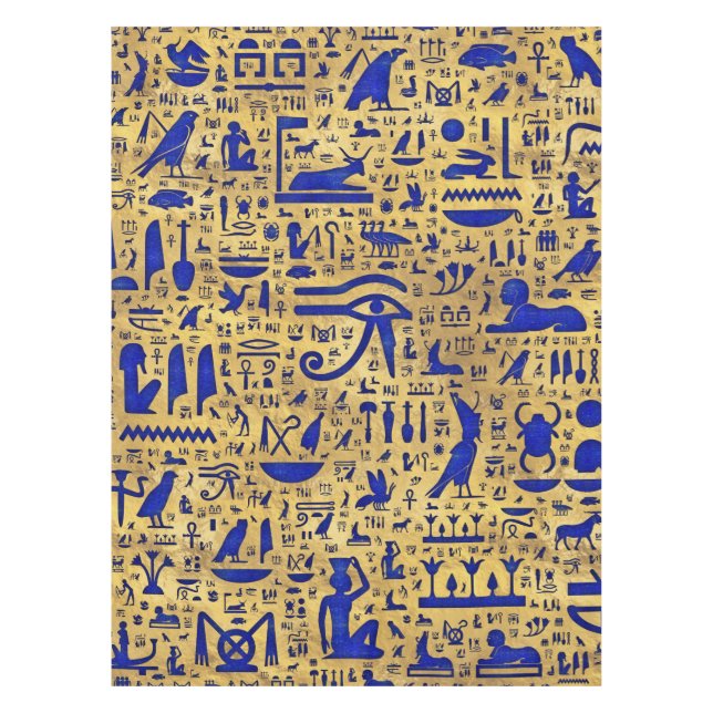 Egyptian hieroglyphic Lapis Lazuli and Gold Tablecloth (Front)