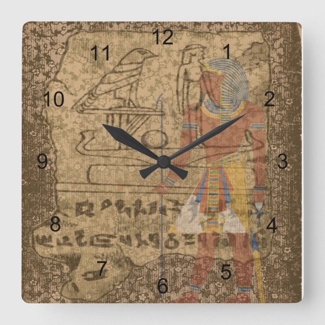 Egyptian Hieroglyphic Square Wall Clock (Front)