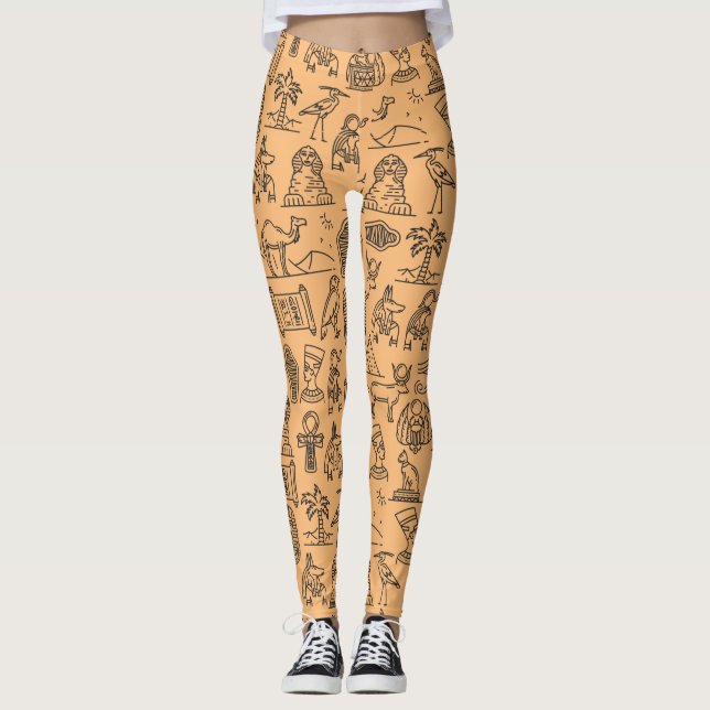 Egyptian Hieroglyphic Symbol Background   Leggings (Front)