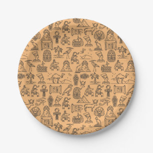 Egyptian Hieroglyphic Symbol Background Paper Plate