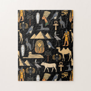 Egyptian Hieroglyphic Symbol Pattern Background Jigsaw Puzzle