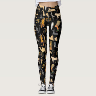 Egyptian Hieroglyphic Symbol Pattern Background Leggings