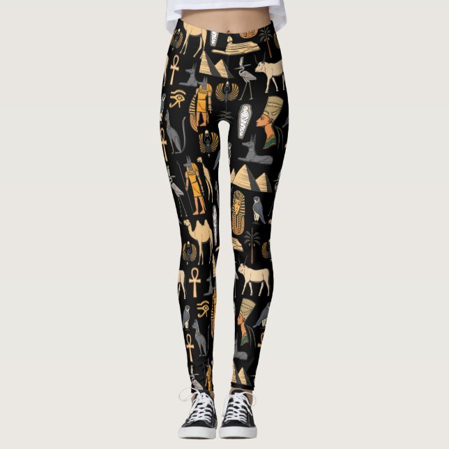  Egyptian Hieroglyphic Symbol Pattern Background  Leggings (Front)