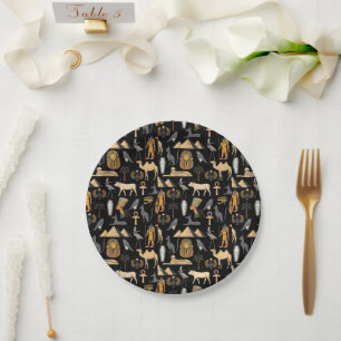 Egyptian Hieroglyphic Symbol Pattern Background Paper Plate