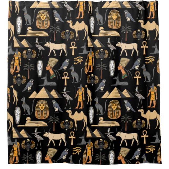  Egyptian Hieroglyphic Symbol Pattern Background   Shower Curtain (Front)
