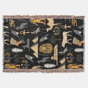 Egyptian Hieroglyphic Symbol Pattern Background Throw Blanket