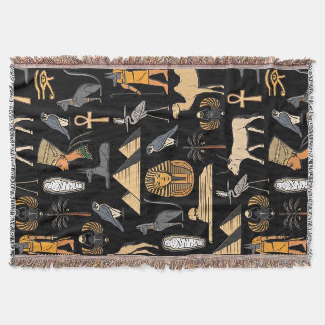  Egyptian Hieroglyphic Symbol Pattern Background   Throw Blanket (Front)