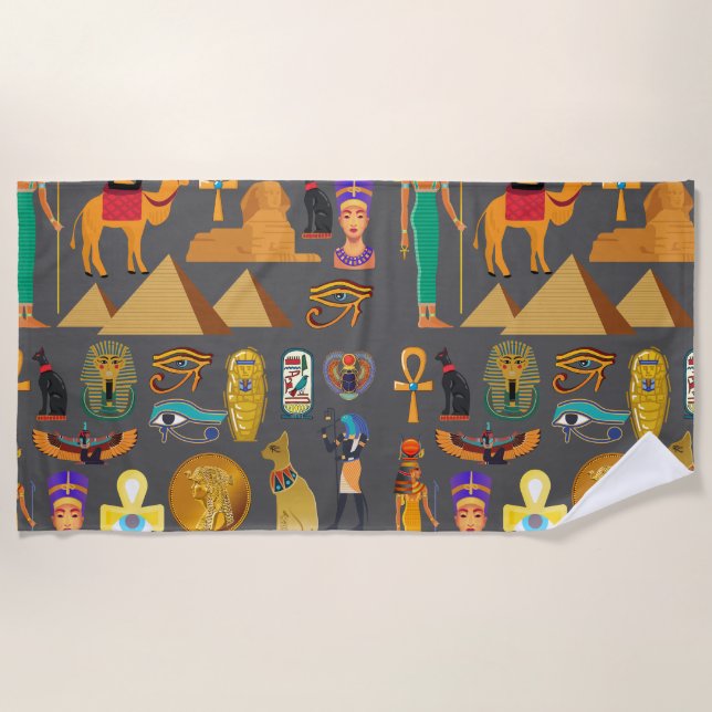 Egyptian Hieroglyphic Symbol Pattern pharaoh      Beach Towel (Front)